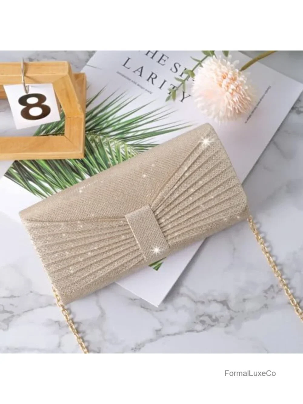 Evening Clutch Purse with Detachable Chain Sparkling Handbag